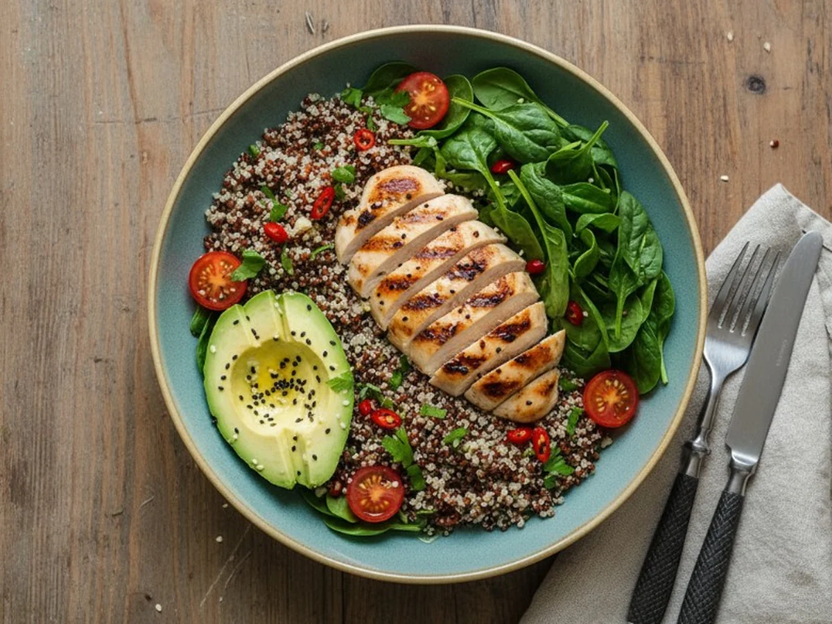 Chicken quinoa avocado bowl